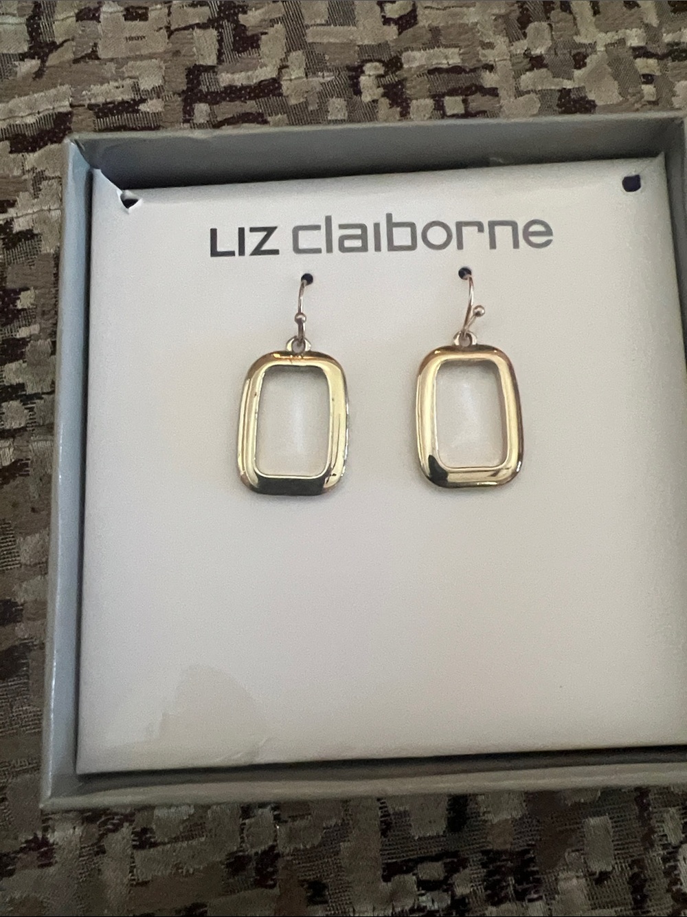 Liz Claiborne Gold Open Rectangle Dangle Earrings